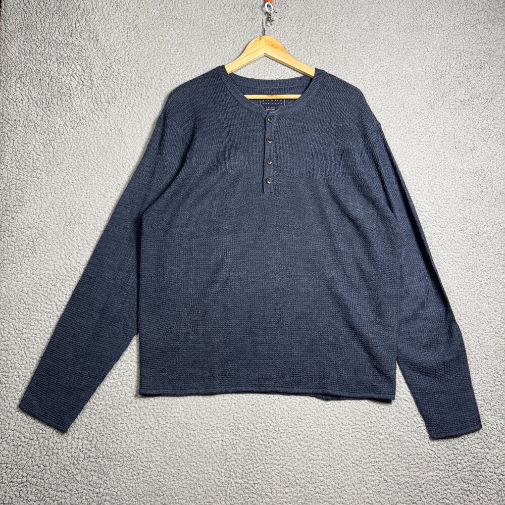 Jachs Henley Sweatshirt Mens Size XL Navy‎ Waffle Knit Henley Breathable Reg Fit